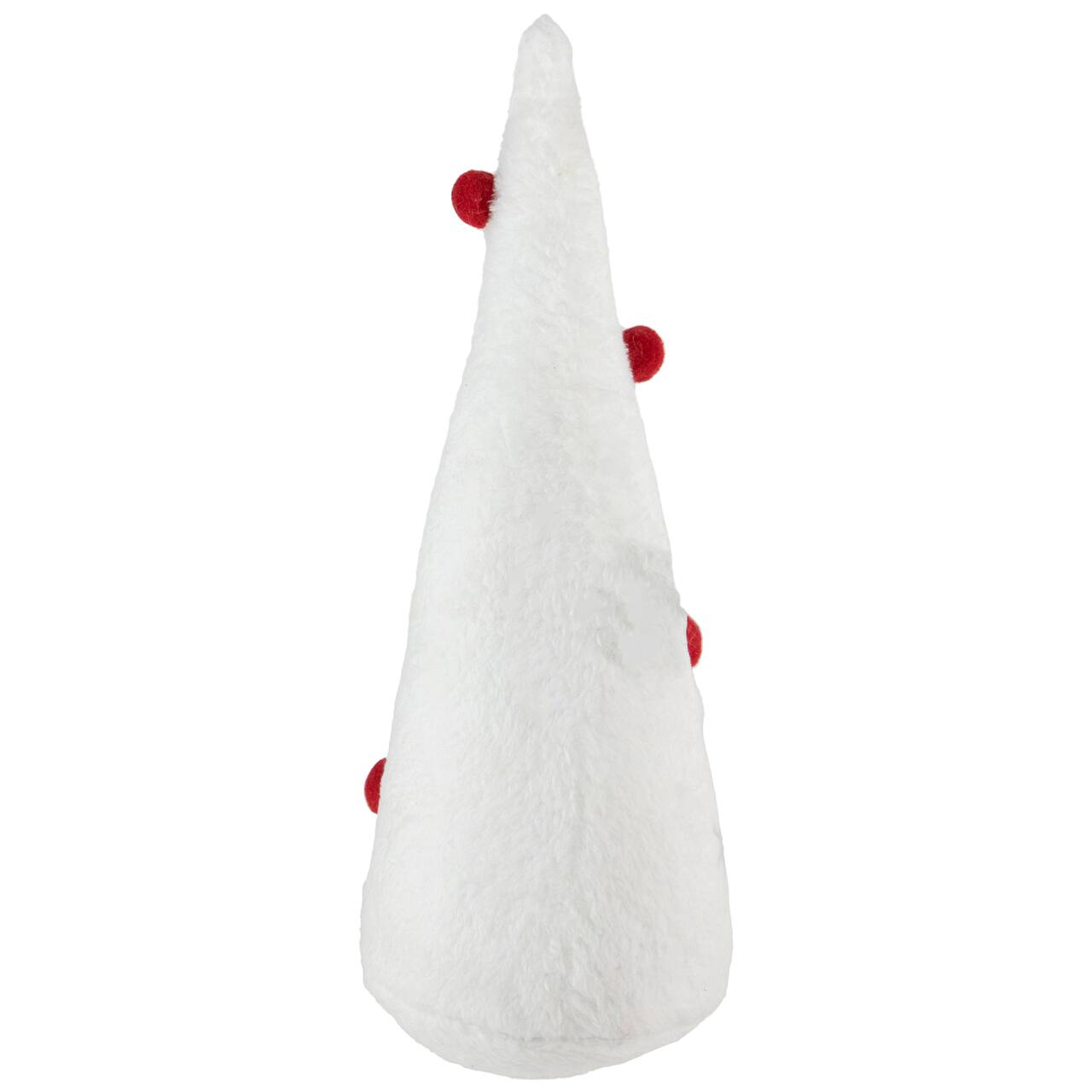 12" White Plush Christmas Cone Tree with Red Pompom Ornaments